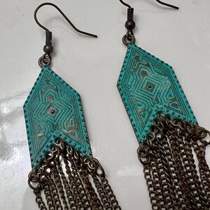 Unique Bargains Boho Turquoise and Bronze Dangle Earrings